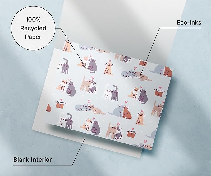 Twigs Paper Note Cards – 12 Assorted Cat Pattern Designs with Envelopes – Made in the USA – Eco-Friendly Blank Cards for Everyday Correspondence – 5.5 x 4.25 Inches