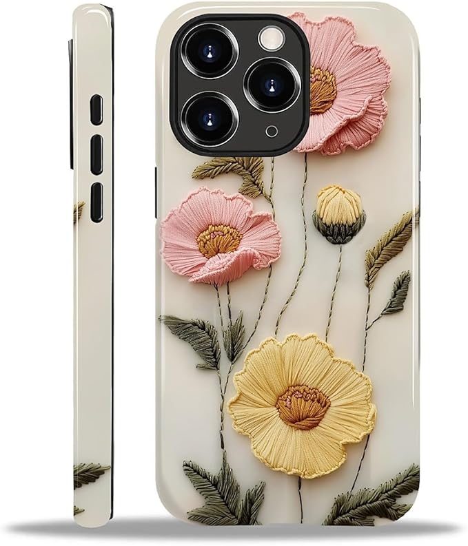 Case for iPhone 11 Pro Case,Faux Embroidery Boho Floral Design - Hybrid Dual Protection Silicone + Hard PC Shockproof Full Body Cover Slim Anti-Scratch Protective Case for Men Women