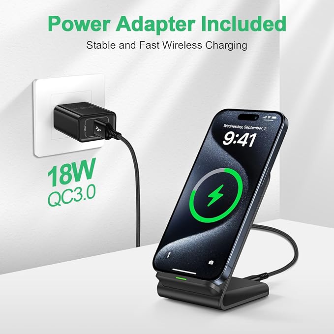 Foldable Samsung Wireless Charger Stand Fast Charging Android Phone Wireless Charger Pad 15W for Samsung Galaxy S25 Plus S25FE S25 Ultra S24 S23 S22, iPhone 16e/16 Plus/16 Pro Max, with 18W Adapter