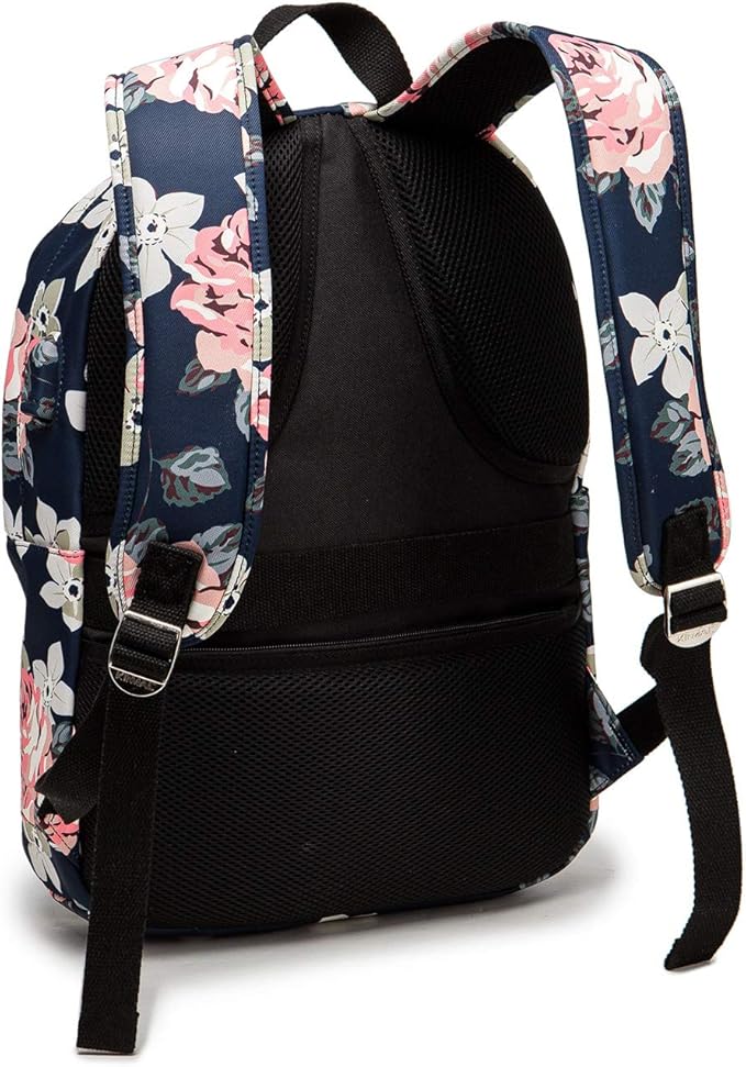 Kinmac Waterproof Laptop Travel Outdoor Backpack with USB Charging Port for 13 inch 14 inch and 15.6 inch Laptop（White Rose）