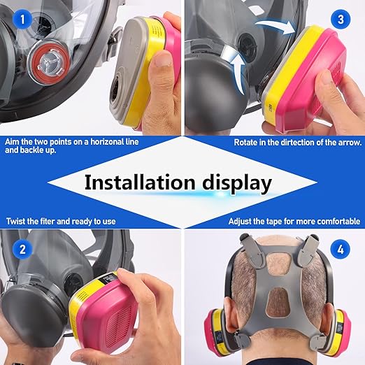 4 Pairs Full Face Respirator Mask with 60923 Filters - Reusable, Anti-fog, Protect Against Chemicals, Paint, Welding, Polishing, Sanding, Cutting, Dust, Spraying