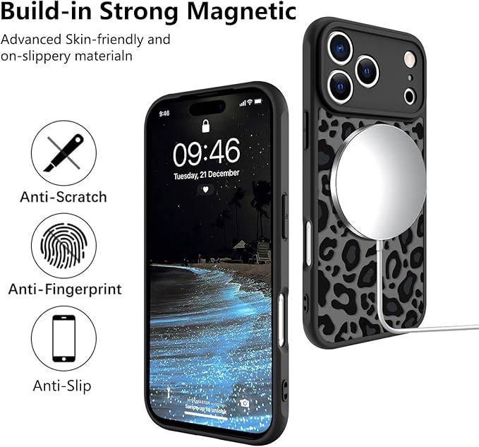 KANGHAR Case Compatible with iPhone 17 Pro Leopard Printed Pattern [Compatible with Magsafe] Cute Cheetah Protective Magnetic Case for Girls Women Men 6.3"