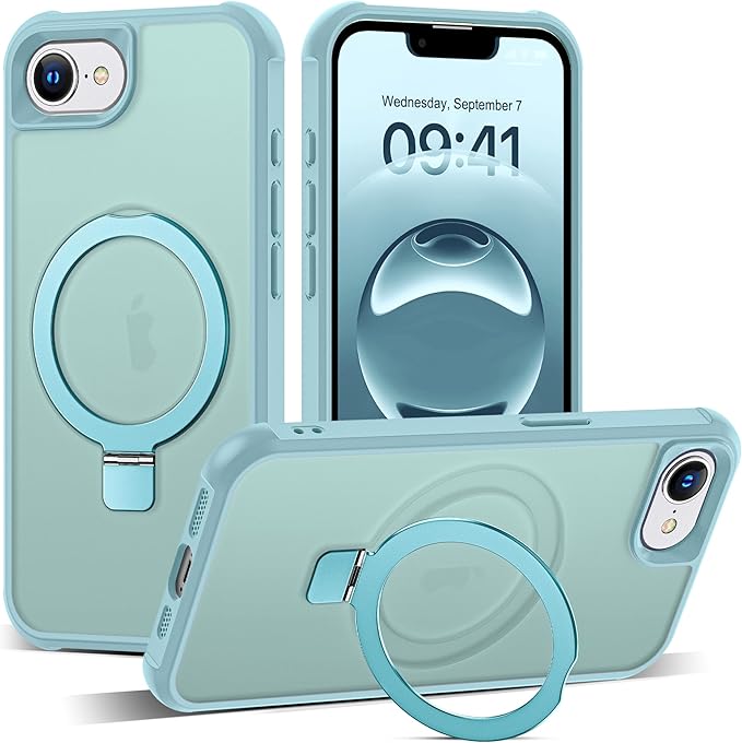 Compatible with iPhone 16E Case with Invisible Magnetic O-Ring Stand Military-Grade Translucent Case for iPhone 16E 6.1" 2025 [Compatible with Mag-Safe][Great Grip Feeling], Blue