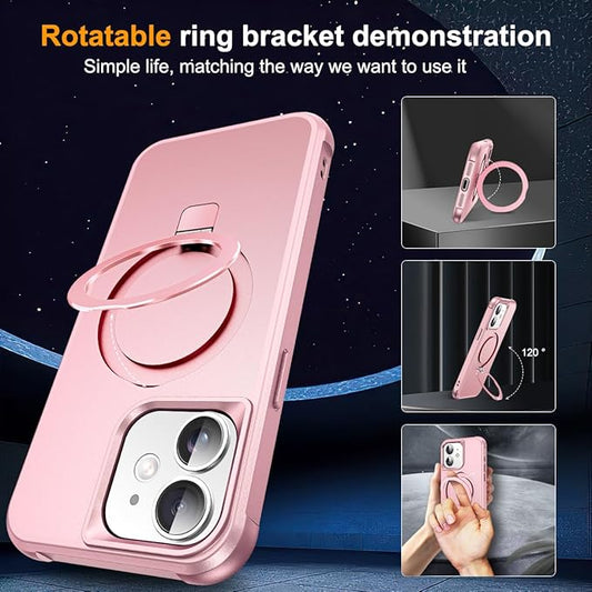 Compatible with iPhone 11 Case with Invisible Magnetic O-Ring Stand Military-Grade Case for iPhone 11 6.1" [Compatible with Mag-Safe][Great Grip Feeling], Rose Gold