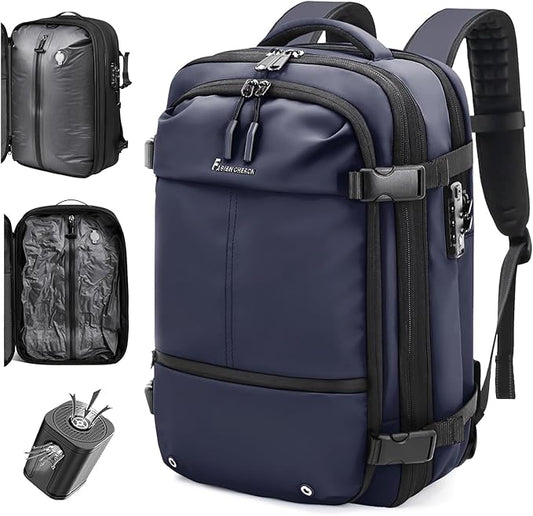 Travel Backpack with Vacuum System,60L Expandable Vacuum Backpack Travel with TSA Lock,17.3 inch Laptop Backpacks Vacpack Backpacks with Vacuum(Blue,External Air Pump)