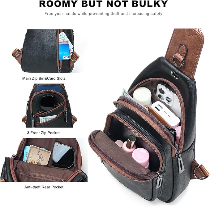 Sling Bag for Women Crossbody Purse Leather Crossbody Bag Fanny Pack Chest Pack for Travel Everyday Vacation