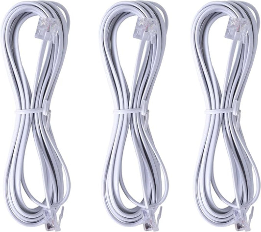 3Pack RJ11 Cable Phone Cord for Landline - 6ft Telephone Cord - Male to Male for Landline Phone and Fax - White - 6Feet