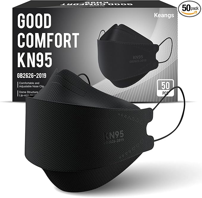 Keangs KN95 Face Masks 50 Pack, Soft and Comfortable Disposable Face Masks for Adults And Teens, Black