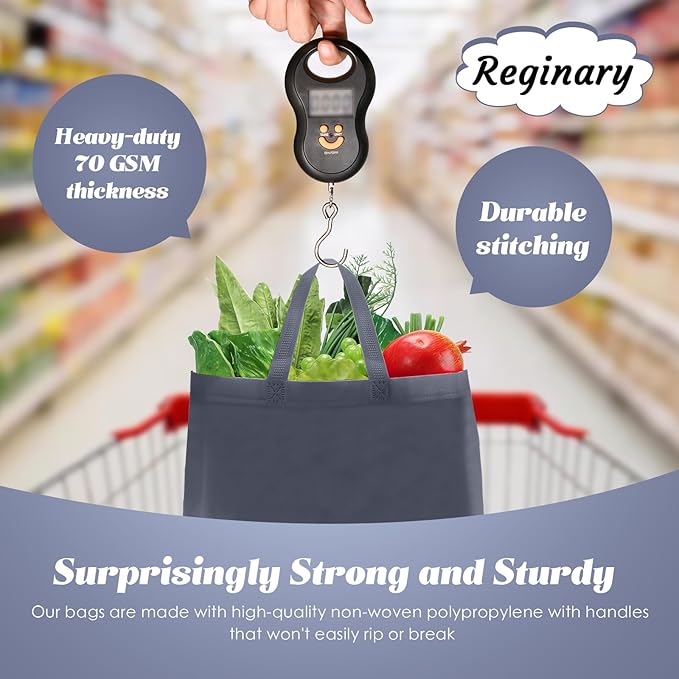 Reginary Reusable Totes Bags - 100 Pcs Non Woven Grocery Handle Bags for Shop Events & Retail Store (Dark Gray)