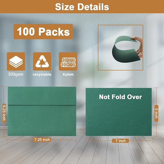 100 Packs 10 Assorted Colors Blank Cards and Envelopes 5 x 7 Heavyweight Single Panel Cardstock and A7 Envelopes Printable Self Seal for DIY Wedding Invitations, Thank You Cards, Baby Shower