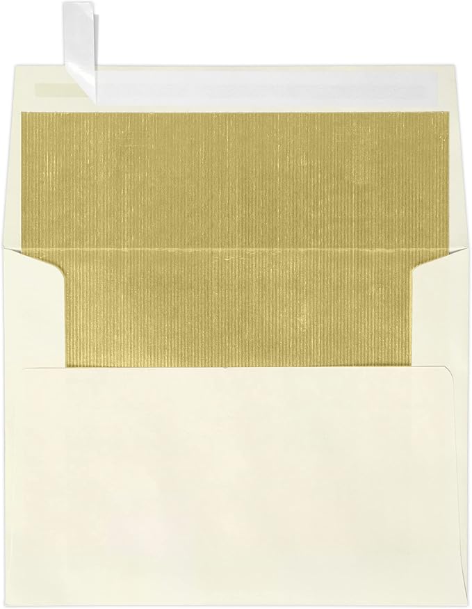 LUXPaper A2 Foil Lined Invitation Envelopes | Peel & Press | 4 3/8" x 5 3/4" | Natural w/Gold LUX Lining | 70lb. Text | 50 Qty