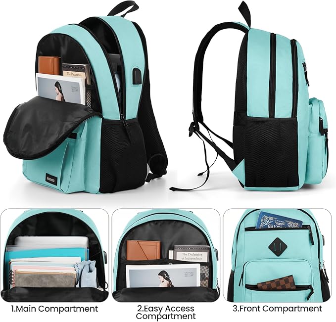 BIKROD Backpack for Girls Women, School Backpack for Teen Boys, Lightweight Casual High School Bookbag, Daily-use Travel Laptop Backpack with USB Charging Port Fits 15.6 Inch Notebook