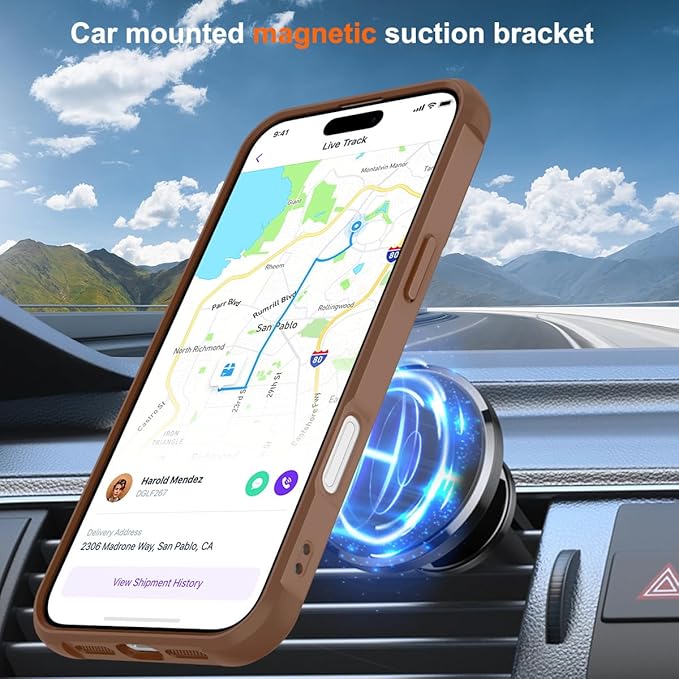 Magnetic Compatible with iPhone 16 Pro Case with Stand [Military Grade Drop Tested][Compatible with Magnet] Ring Translucent Slim Hard Back Soft Edge, Desert Gold