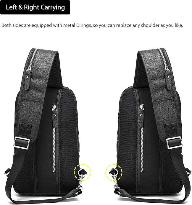 LANNSYNE Full Grain Leather Sling Bag For Men Crossbody Chest Daypack fits 10.5" iPad