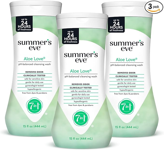 Summer's Eve Aloe Love All-Over Daily Feminine Wash, Gentle pH-Balanced Body Wash for Women Removes Vaginal Odor, 15 Fl Oz, Pack of 3