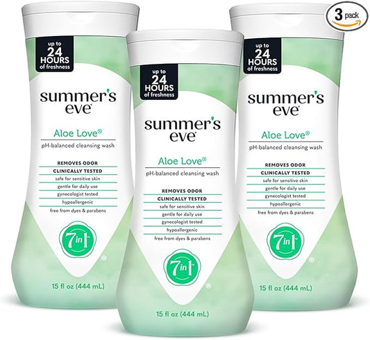 Summer's Eve Aloe Love All-Over Daily Feminine Wash, Gentle pH-Balanced Body Wash for Women Removes Vaginal Odor, 15 Fl Oz, Pack of 3