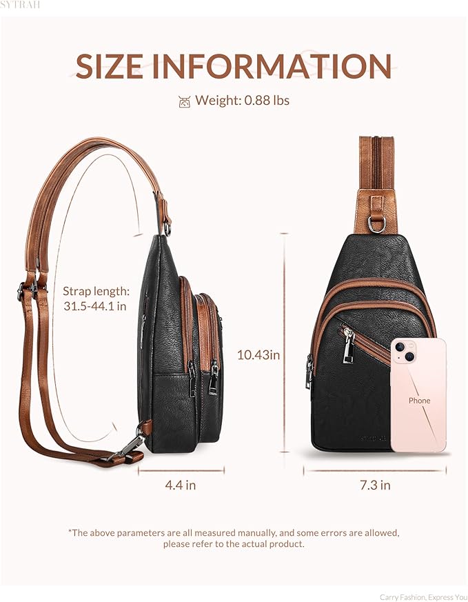 Sling Bag for Women, Crossbody Bags for Women Trendy Crossbody Purse Vegan Leather Sling Backpack Chest Bag with Dual Purpose Strap, Black Brown