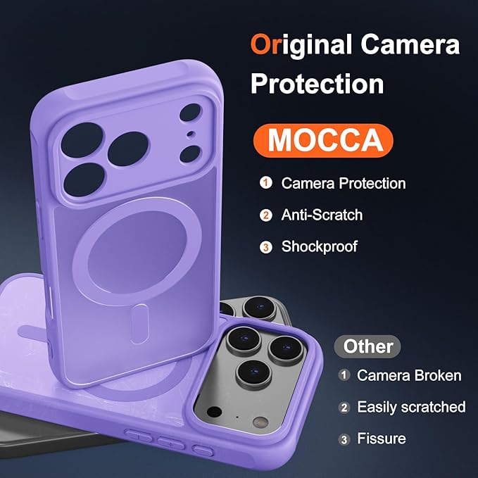 MOCCA Strong Magnetic Compatible with iPhone 17 Pro Case [Compatible with Magsafe] [Full Camera Protection] Slim Translucent Matte Shockproof Phone Case Cover 6.3",Light Purple