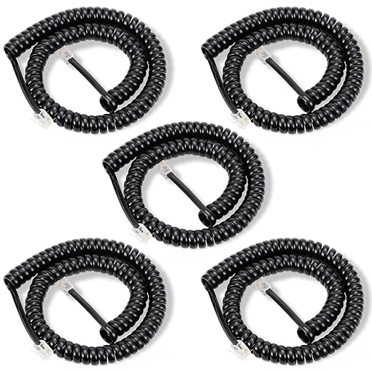Lativu 5 Pack Phone Cord for Landline,12FT Uncoiled(1.4FT Coiled), Telephone Cord Phone Handset Cords for All Corded Landline Phones, Black