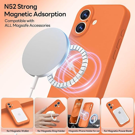 LOVE 3000 Designed for iPhone 17 Case, Premium Silicone [Compatible with Magsafe][Soft Anti-Scratch Microfiber Lining] Shockproof Protective Phone Case for Men Women 6.3", Bright Orange