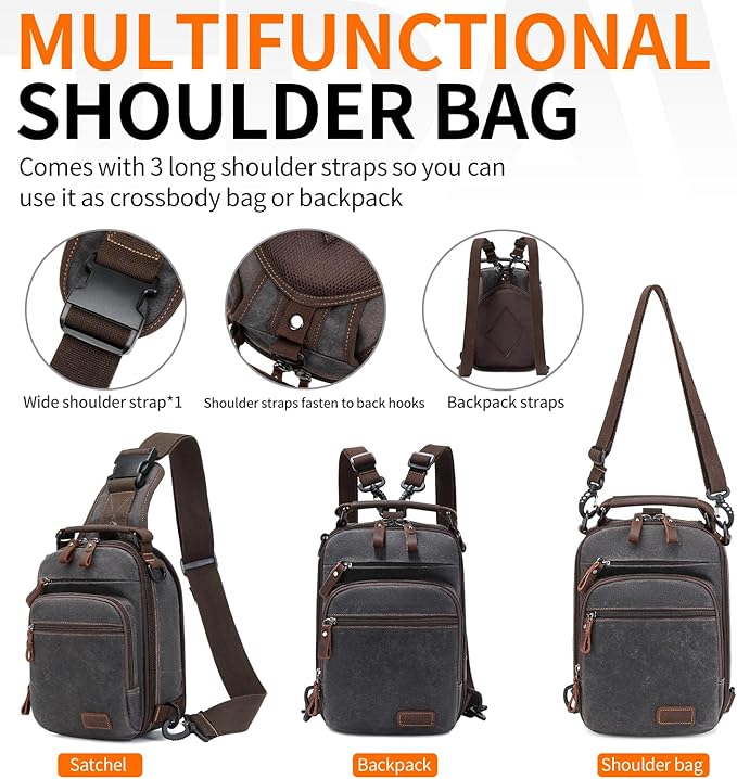 Nerlion Sling Bag for Men Waxed Canvas Crossbody Bag Chest Bag Water Resistant Shoulder Bag Casual Daypack
