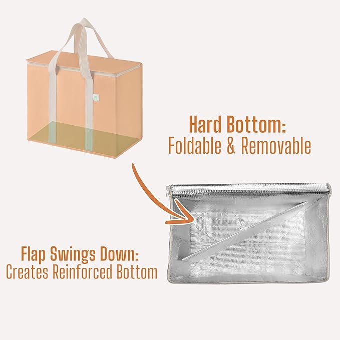 VENO 2 Pack Cooler Bag and Insulated Grocery Bags for Food Delivery, Collapsible Cooler. Reusable Shopping Bags for Groceries with Hard Bottom, Zippered, Foldable, Heavy-Duty (Autumn Orange, 2 Pack)