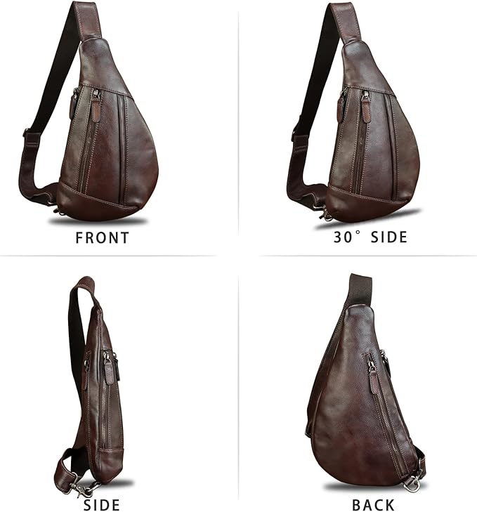 LRTO Genuine Leather Sling Bag for Men and Women Vintage Real Leather Crossbody Chest Bags Backpack Purse for Travel Hiking