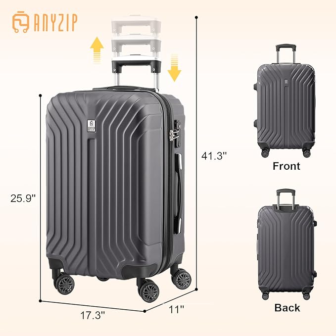AnyZip Expandable Luggage, 24 Inch Hard Shell Checked Suitcase, Rolling Lightweight Travel Suitcases with Wheels TSA Lock (Grey)