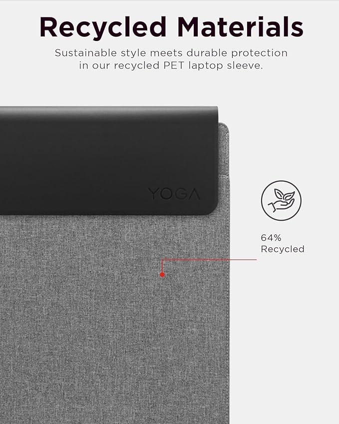 Lenovo Slim Laptop Sleeve 16 Inch Notebook/Tablet - Compatible with MacBook Air/Pro - Eco-Friendly Lightweight Case with Accessory Pocket & Magnetic Closure - Grey