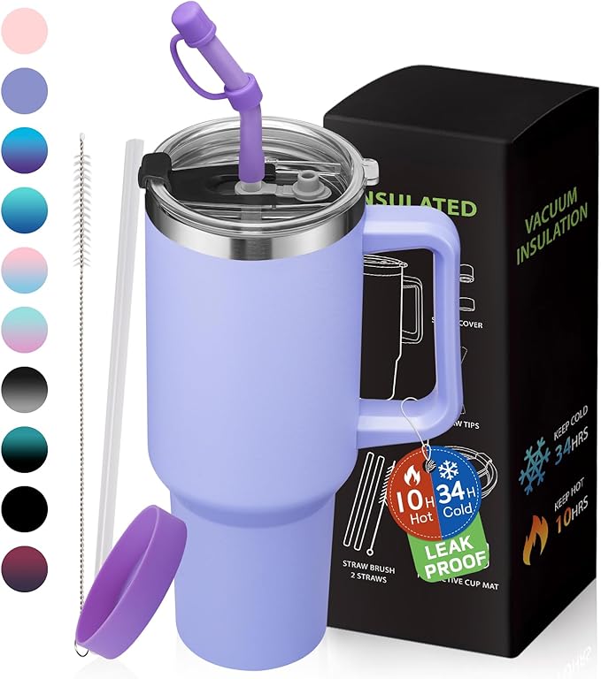 BENZZO 40 oz Insulated Tumbler for 100% Leak Proof, Stainless Steel Reusable Cups with Lids and Straws, Double Wall Vacuum Coffee Travel Mug Gift for Family Friends Teachers, Dishwasher Safe
