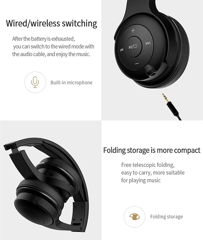 Bluetooth Headphones 2 in 1 Sound Speaker with Microphone Deep Bass Active Noise Cancelling Wireless Headphones Over Ear Comfortable Protein Earpads 30 Hours Playtime Wired/Wireless