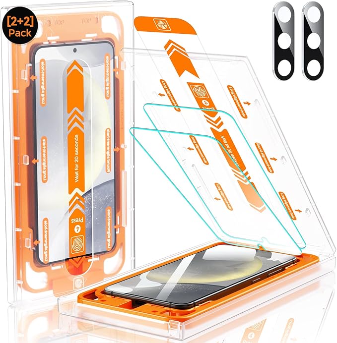 MRGLAS Top 9H+Tempered Glass for Samsung Galaxy S24 Plus Screen Protector 6.7'' [Auto Alignment Kit][10X Military Protection] with Camera Lens Protector[0 Bubble][0.001s Fingerprint Unlock], 2+2 Packs