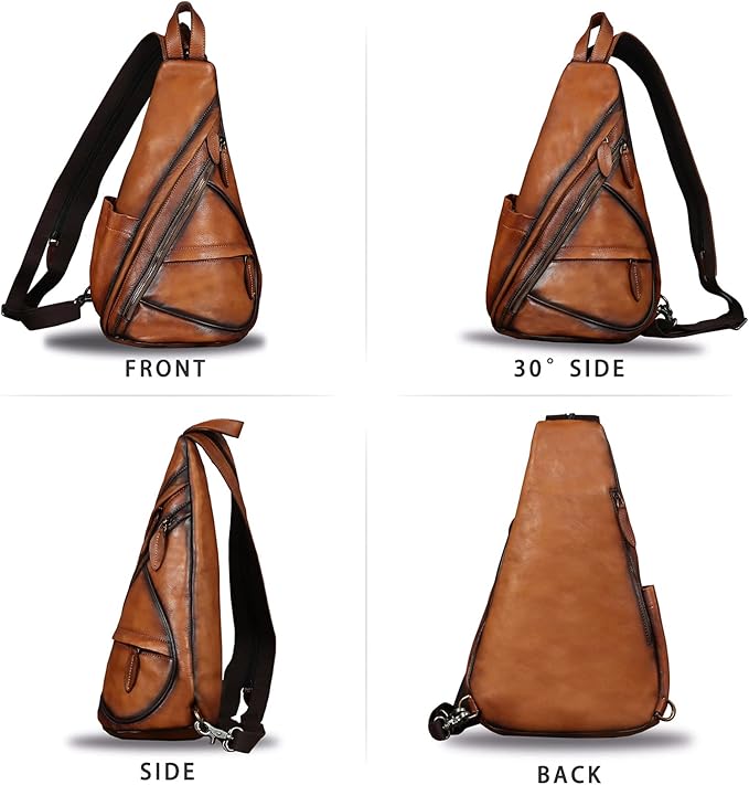 Genuine Leather Sling Bag for Men and Women - Vintage Sling Backpack Shoulder Crossbody Chest Bag for Ipad