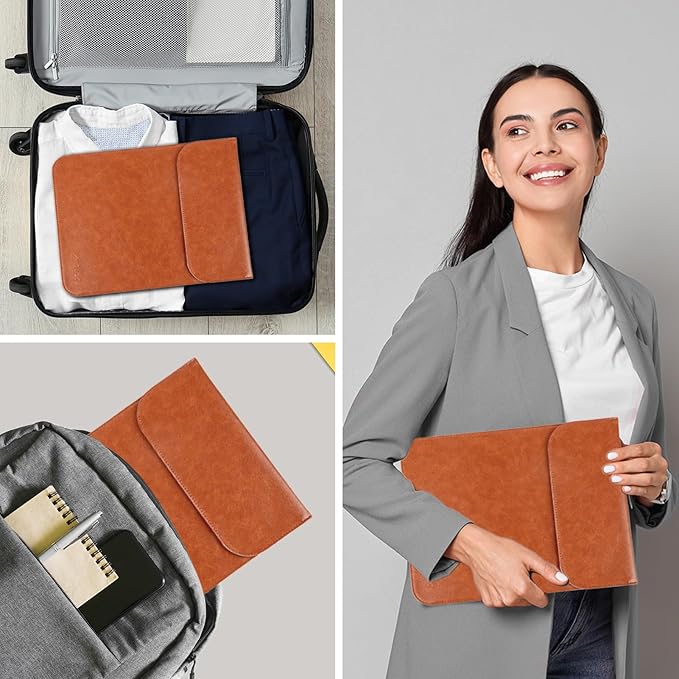 Allinside 11-12 inch Laptop Sleeve Case Compatible with MacBook Air 11 2010-2015/MacBook 12 2015-2017, Waterproof PU Leather Laptop Sleeve Bag Protective Vertical Case Cover, Brown