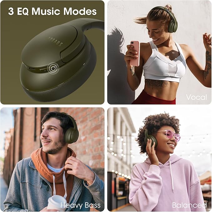 DOQAUS Upgrade Bluetooth Headphones Over Ear, 90H Playtime BT 5.3 Wireless Headphone EQ Modes, Built-in HD Mic, HiFi Stereo Sound, Deep Bass, Memory Foam Cups for Phone/PC&Travel/Gym/Workout