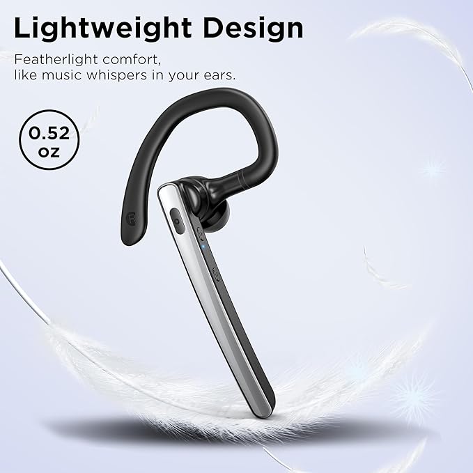 Bluetooth Headset V5.3, Wireless Bluetooth Earpiece with 600mAh Charging Case, 110H Playtime, Hands Free Headset for Cell Phone and Computer with Built-in Microphone for Work Trucker Office