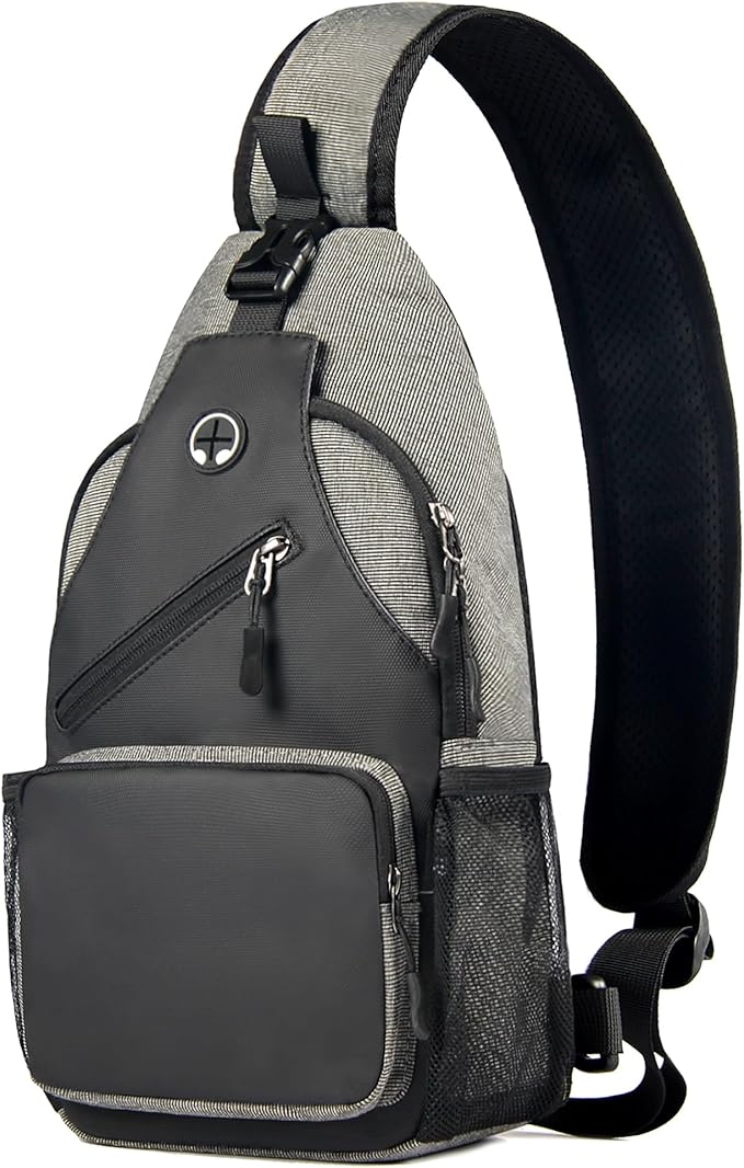 Sling Bag Cross Body Backpack Chest Bag Travel Hiking Daypack (Black Grey)