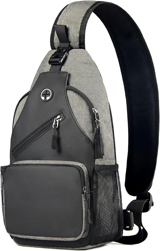 Sling Bag Cross Body Backpack Chest Bag Travel Hiking Daypack (Black Grey)