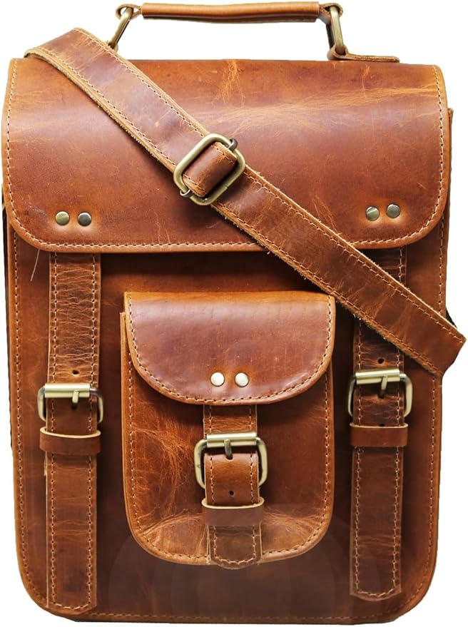 jaald Genuine Leather Messenger Bag Vintage Laptop Crossbody Bag Satchel Man Purse Shoulder Bag for man woman office bag