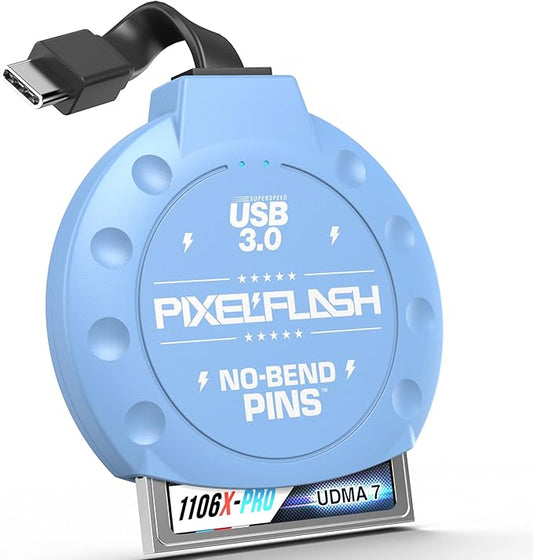 PixelFlash CF Card Reader USB C (Blue) - Compact Flash Memory Card Reader with Cabled Type-C USB 3.1, 5GB/s File Transfer, No-Bend Pins Technology, Supports UDMA-7, Anti-Slip & Anti-Scratch Exterior