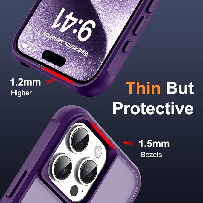 Compatible with iPhone 15 Pro Max Case with Invisible Magnetic O-Ring Stand Military-Grade Translucent Case for iPhone 15 ProMax 6.7" [Compatible with Mag-Safe][Great Grip Feeling], Purple