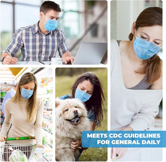 50 Pcs Disposable 3 Ply Safety Face Mask for Protection - with Nanofiber Lining Elastic Earloops, Lightweight Breathable Protective Anti-Dust Facial Masks Health School Office