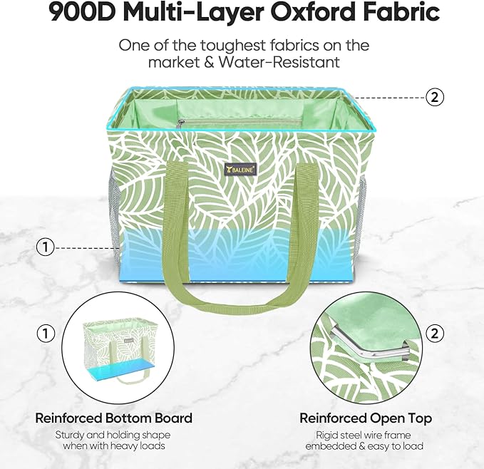 BALEINE Extra Large Utility Tote Bag with Wire Frame for Storage (Antique Foliage, 16.5''x14''x10'')