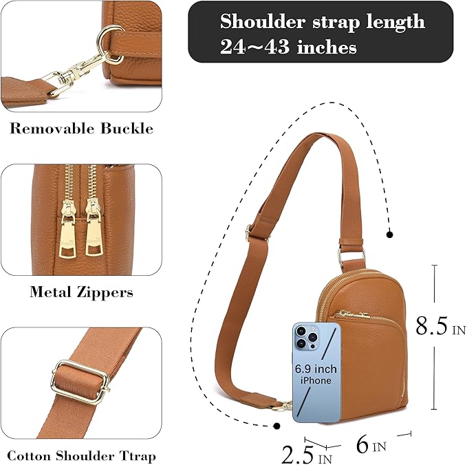 INICAT RFID Blocking Sling Bag Leather Crossbody Bags for Women Fanny Pack Cross Body for Woman Chest Bag for Travel 1.9L