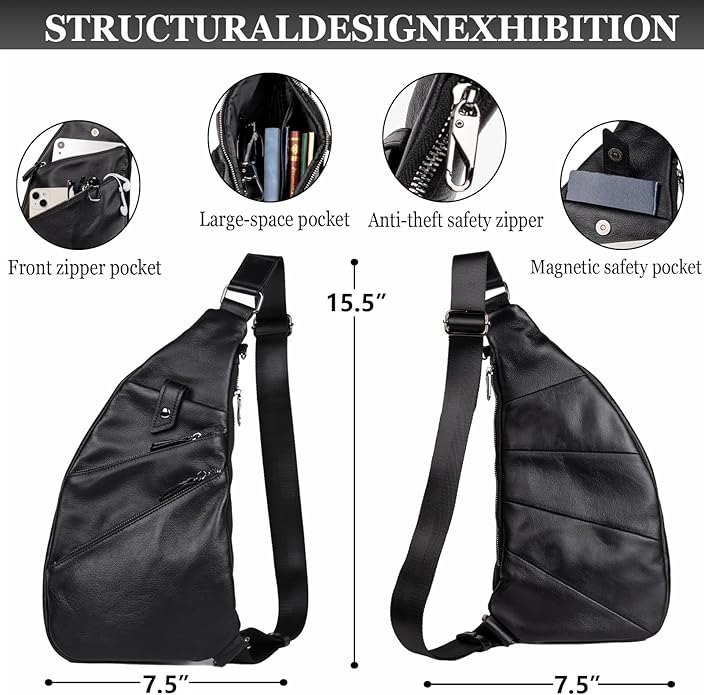 Leather Sling Bag Crossbody Backpack for Men - Crossbody Bag - Messenger Bag for Men and Women