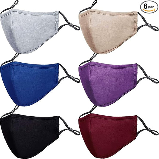 PAGE ONE Reusable Cloth Face Masks Washable Adjustable Breathable Cotton Face Mask for Women Men/6PC