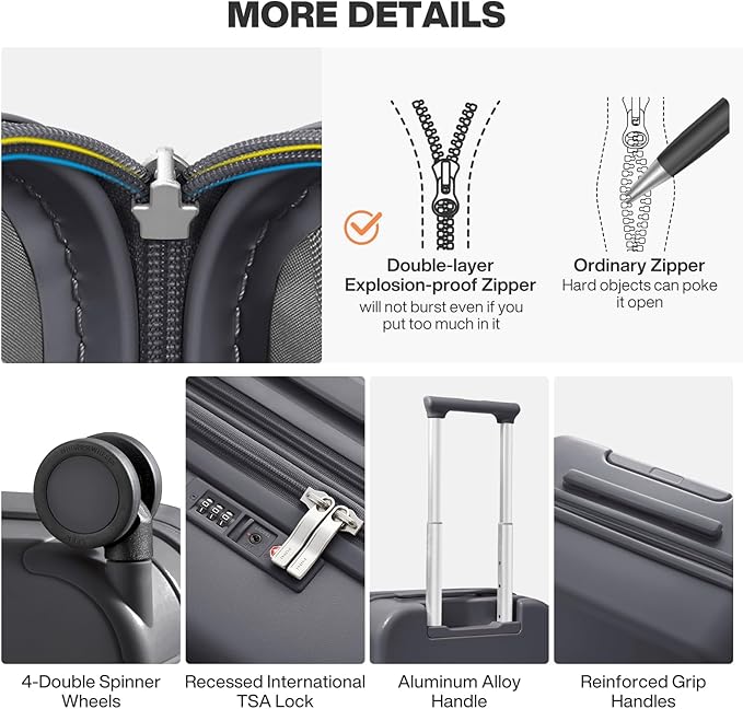 mixi 20 Inch Large Expandable Carry on Luggage Suitcase with Spinner Wheels, Hardside Rolling Travel Suitcase PC with TSA Lock, Rock Gray