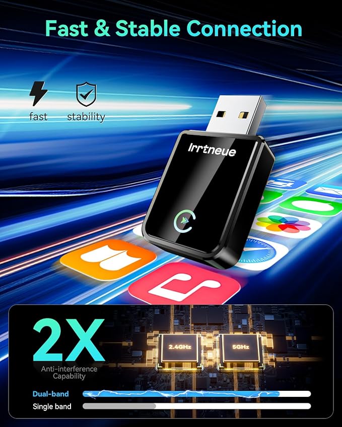 Wireless CarPlay Adapter 2025 Version, 2-in-1 Stable 5.8GHz Connection, Plug & Play via USB/USB-C, Auto Connect, Compact Car Accessory (Style 1)