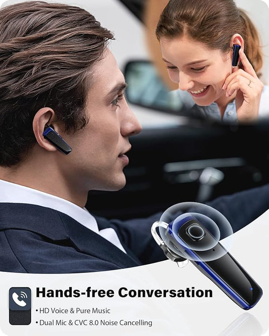 Bluetooth Headset - V5.0 Wireless Handsfree Earpiece Built-in Dual Mic Noise Cancelling, 10 Days Standby 16Hrs HD Talktime Ultralight Headset for iPhone Android Samsung Laptop(Blue)