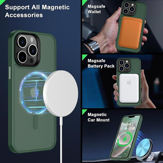 MOCCA Strong Magnetic for iPhone 12 Pro Max Case,[Compatible with Magsafe][Glass Screen Protector+Camera Lens Protector] Slim Thin Shockproof Cover Phone Case for iPhone 12 Pro Max 6.7",Midnight Green